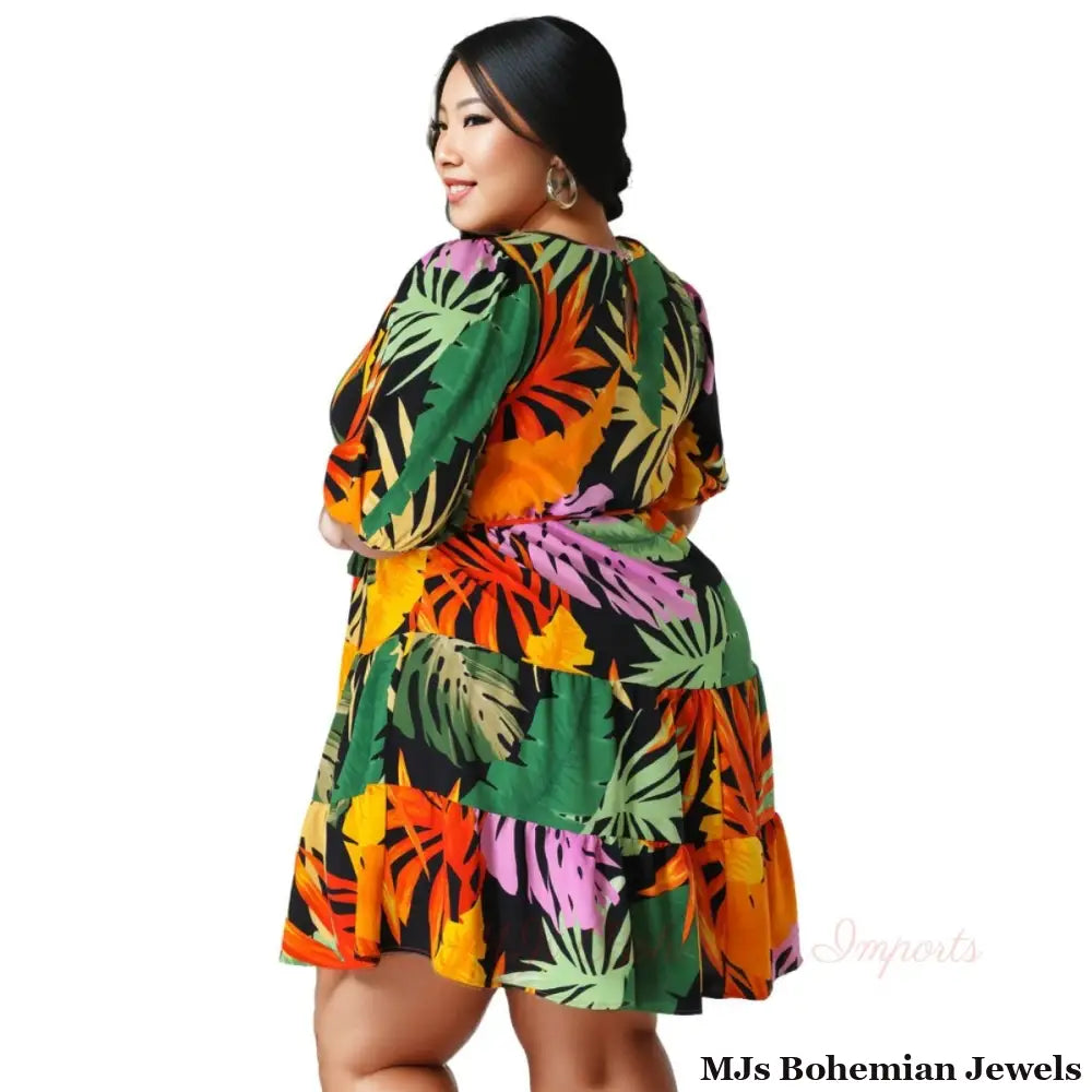 3XL Tropical Print Apron Dress