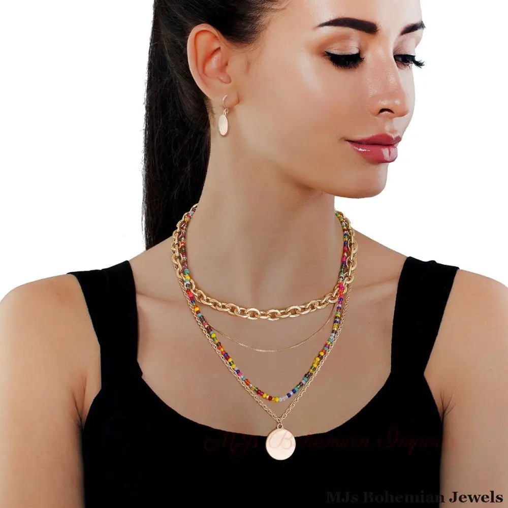 4 Strand Chain and Bead Necklace