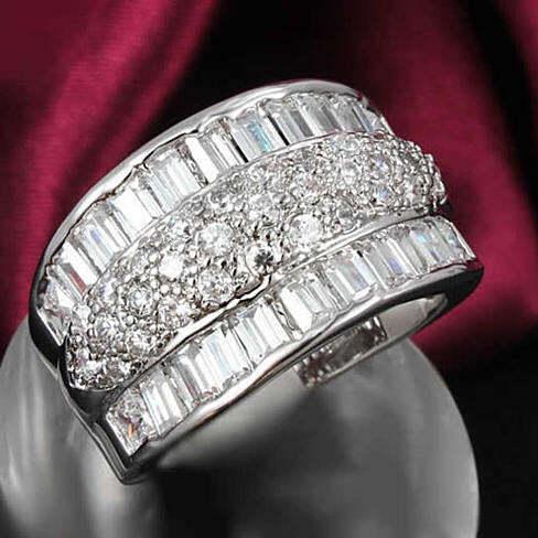 Color: Rhodium Plated,Size: 9 - Regal Baguette And CZ Statement Band Ring