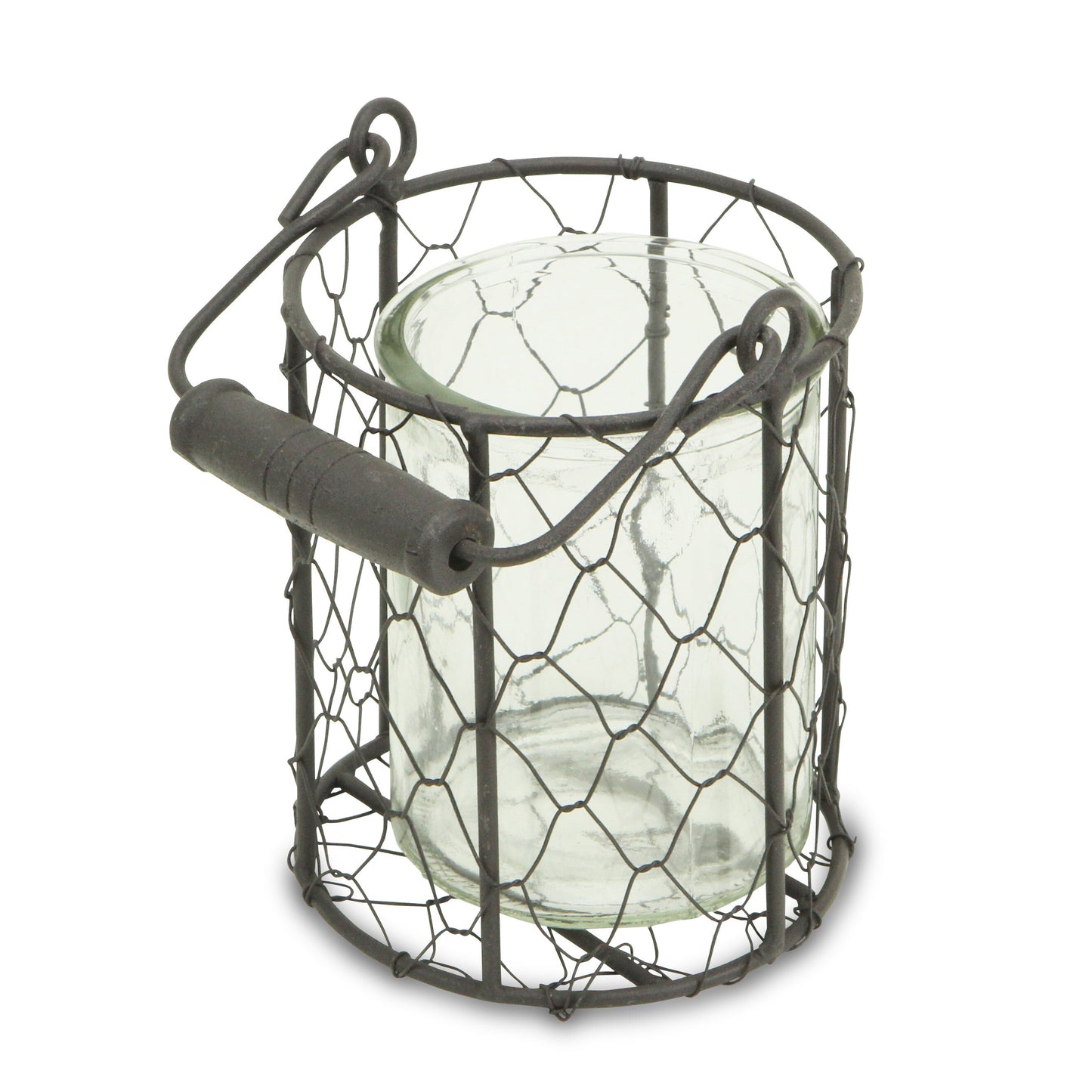 5" Clear and Brown Metal Tabletop Lantern Candle Holder