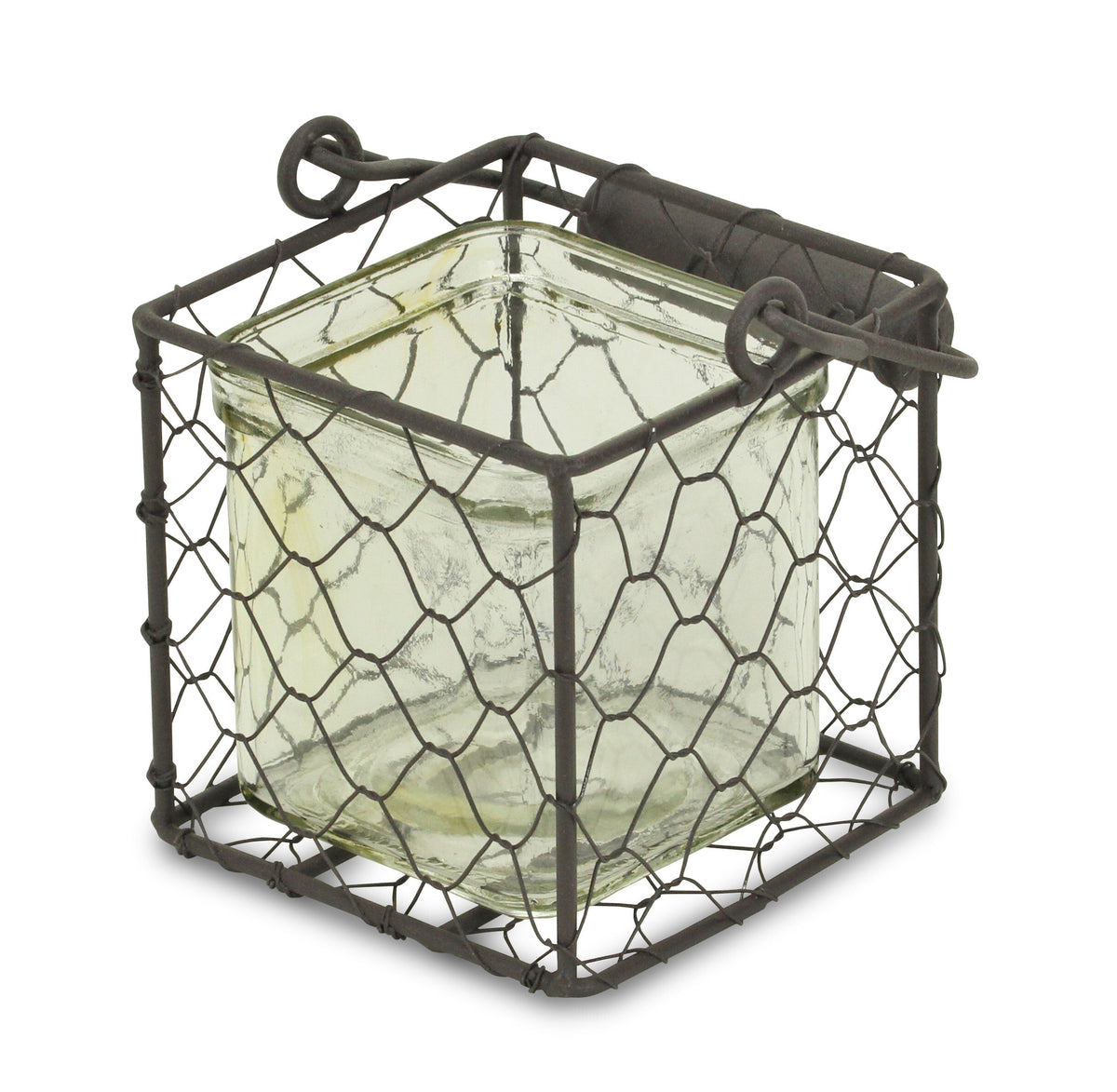 4" Clear and Brown Glass Tabletop Lantern Candle Holder