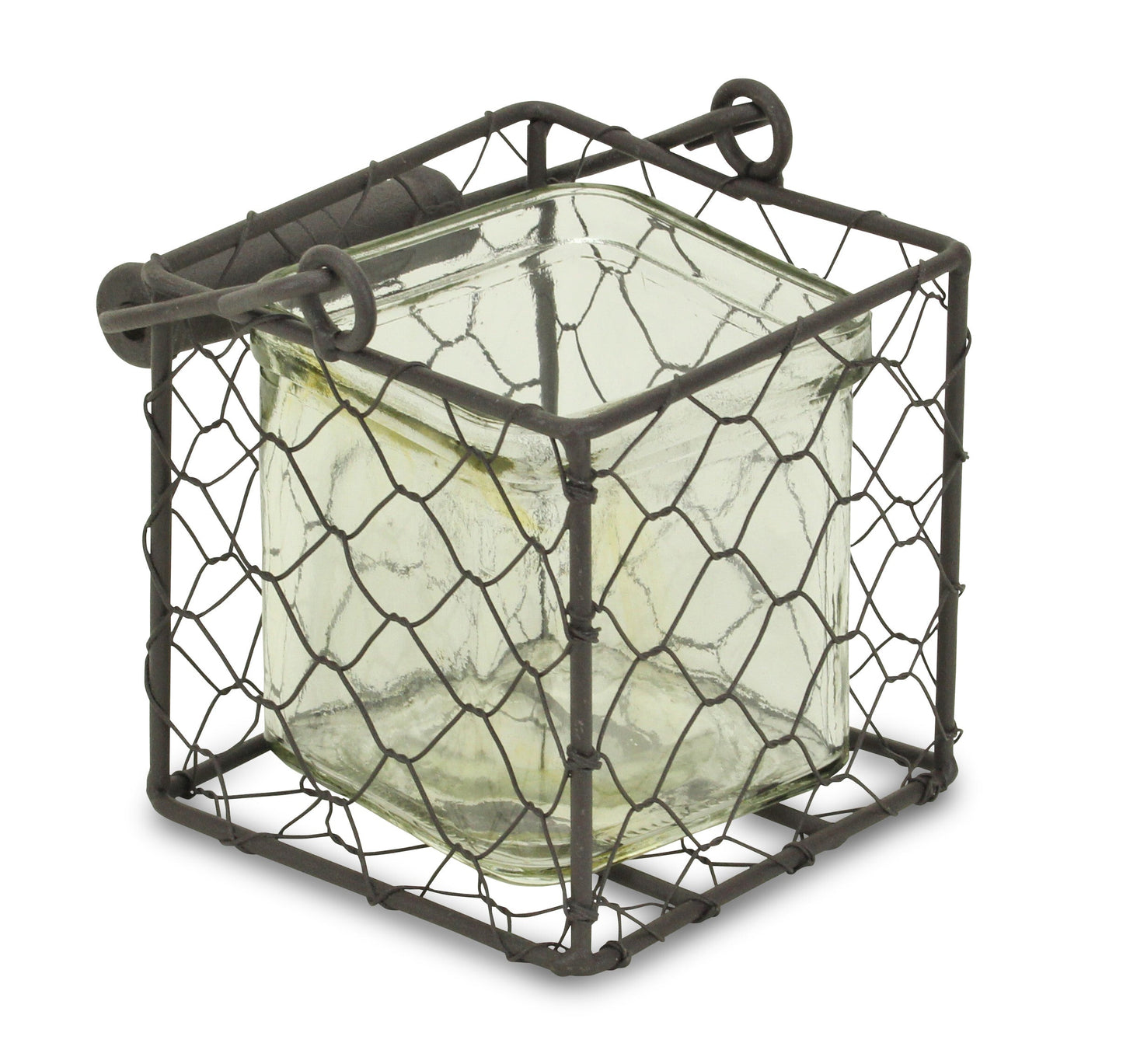 4" Clear and Brown Glass Tabletop Lantern Candle Holder