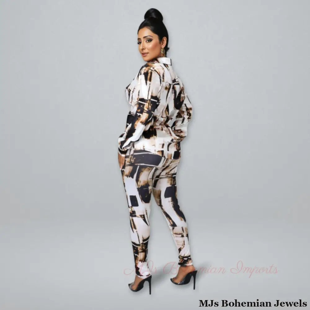 4XL Brown Button Down Set