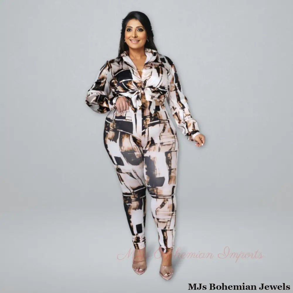 4XL Brown Button Down Set