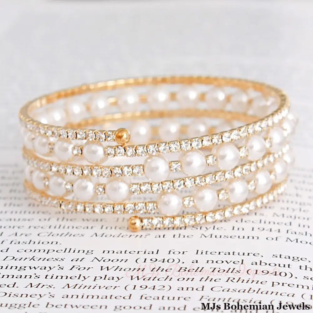 5 Row Gold Pearl Memory Bracelet