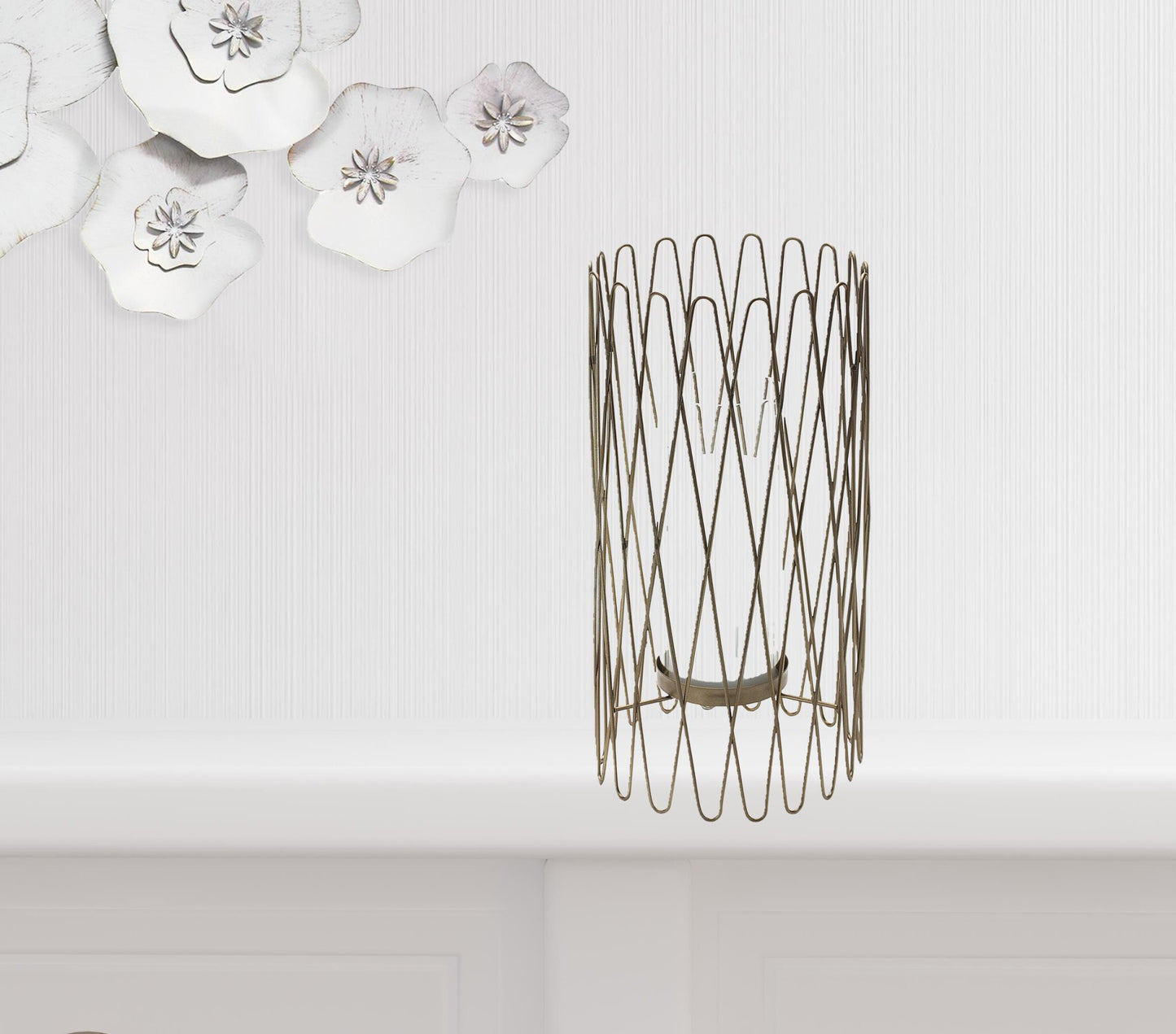 14" Gold Iron and Glass Tabletop Hurricane Candle Holder