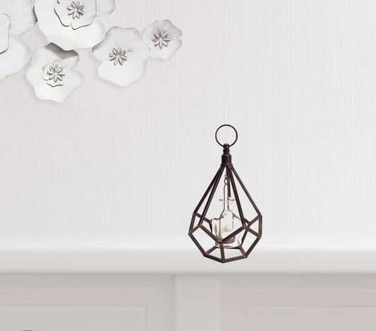 Set of Two Black Metal Geometric Tabletop Tealight Candle Holders