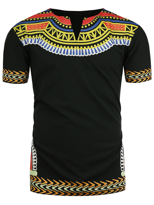 Color: black, Size: XL - African Indigenous Ethnic Casual Short Sleeve T-Shirt