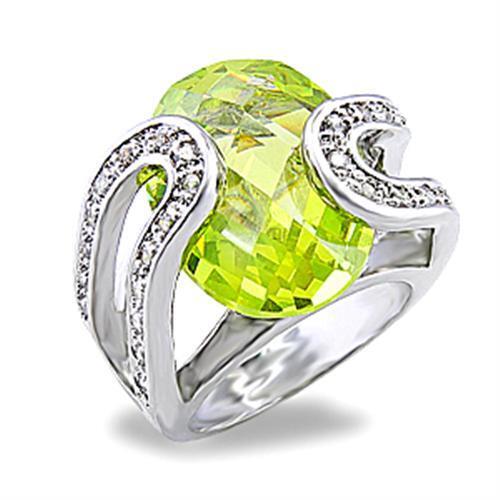 Rhodium Brass Ring with AAA Grade CZ  in Apple Green color