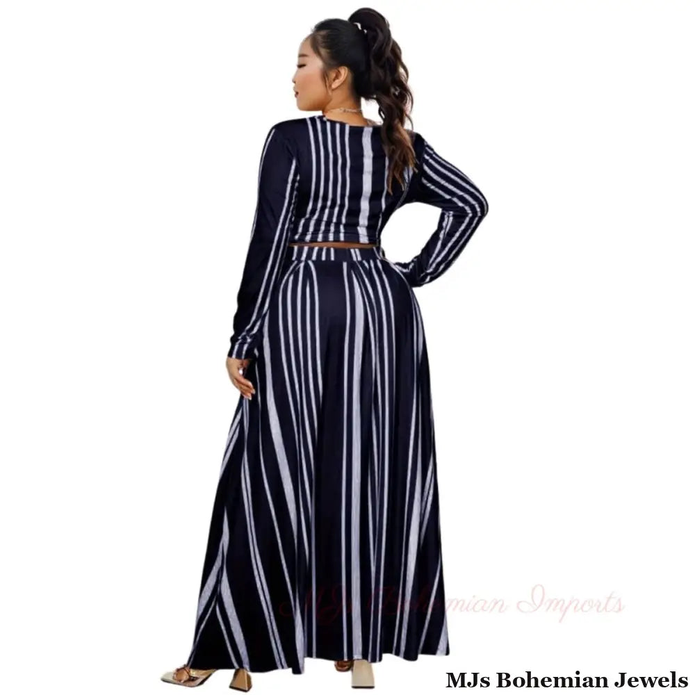 5XL Navy Stripe Outfit Set