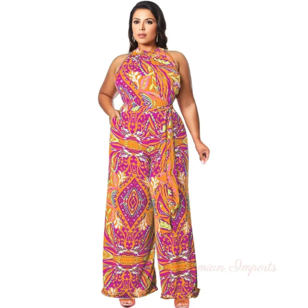 5XL Orange Paisley Jumpsuit