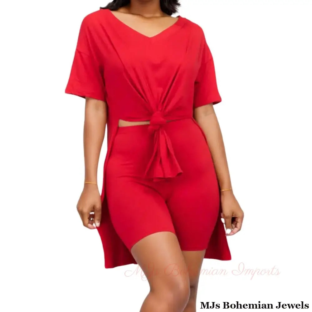 5XL Red V Neck Shorts Set