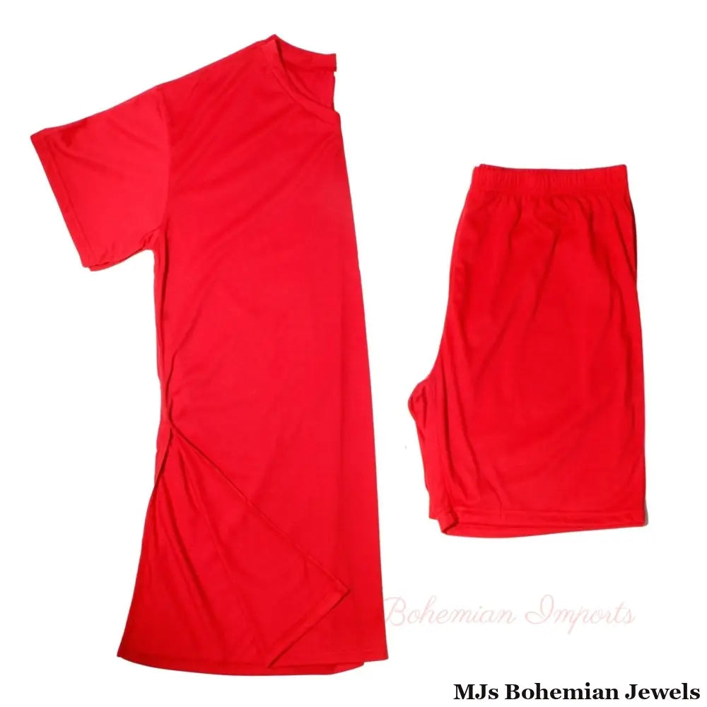 5XL Red V Neck Shorts Set