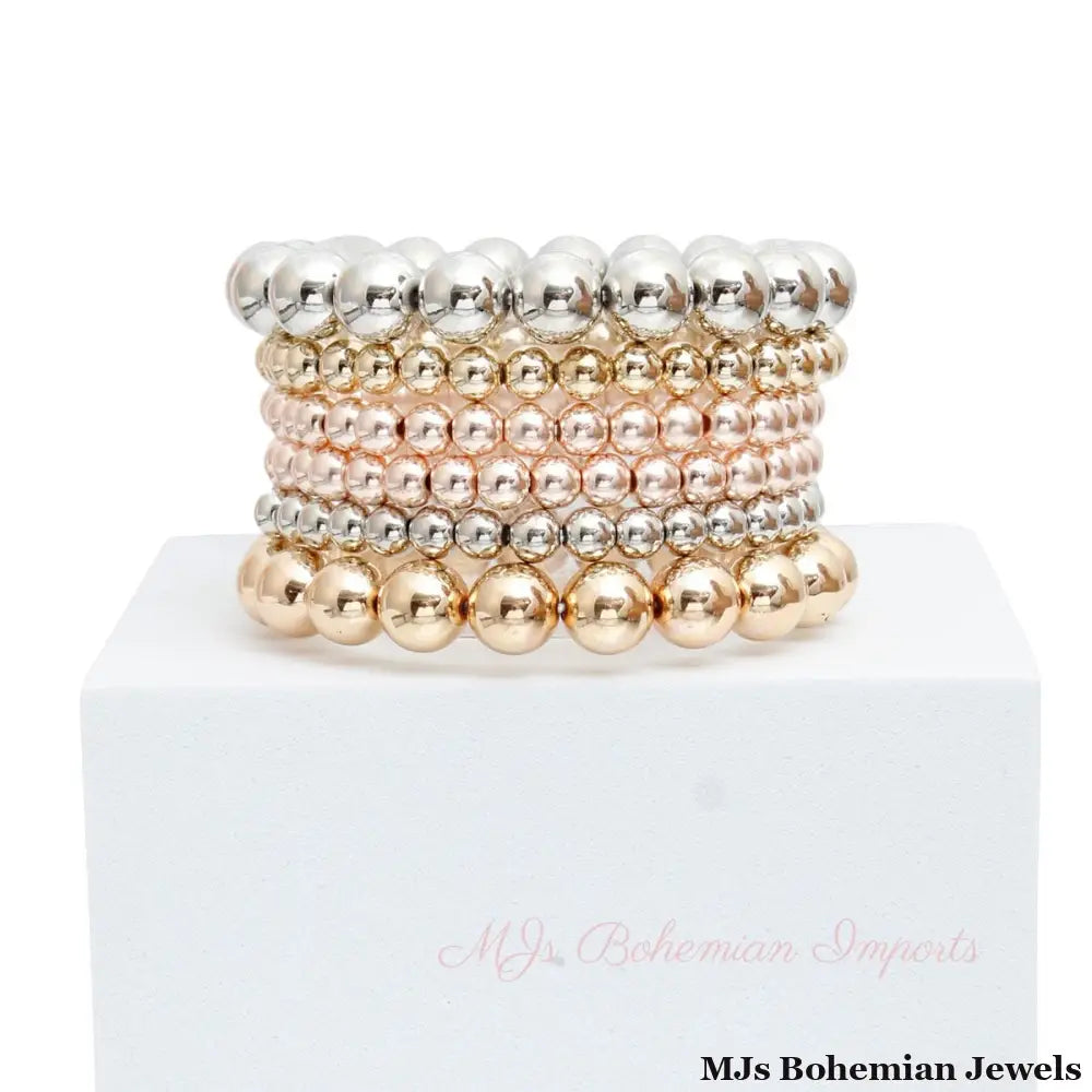 6 Pcs Mixed Metal Ball Bead Bracelets