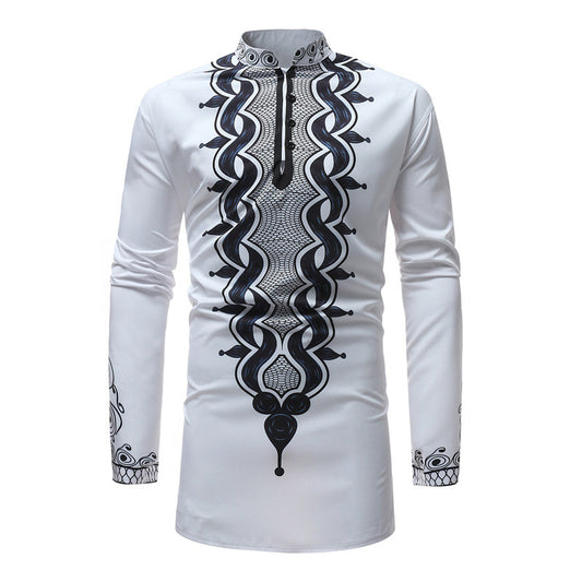 Men's African Style Ethnic Print Long Sleeves Shirt