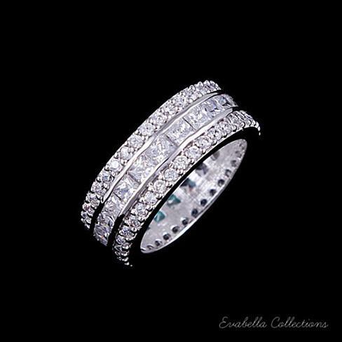 Crystal Clear Stones Triple Band Banquet Ring Size 8