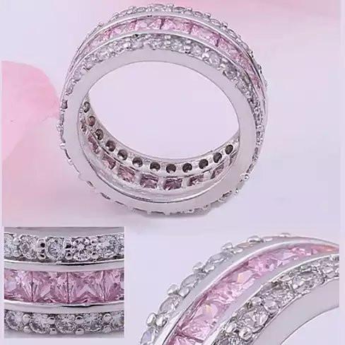 Pink Stone Triple Band Banquet Ring Size 10