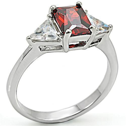 High-Polished 925 Sterling Silver Ring with AAA Grade CZ in Garnet Size 7