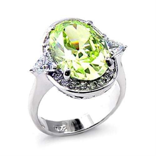 Rhodium 925 Sterling Silver Ring with AAA Grade CZ in Apple Green color - Size 8
