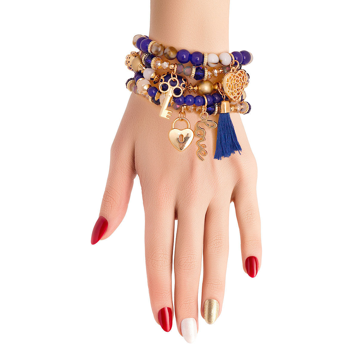 Blue Glass Bead Love Charm Bracelets