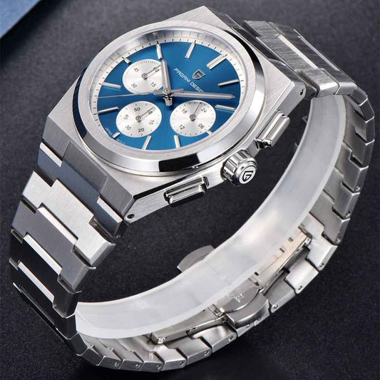 Men's Blue Chronograph Watch - 100M Waterproof, Sapphire Crystal, Stainless Steel
