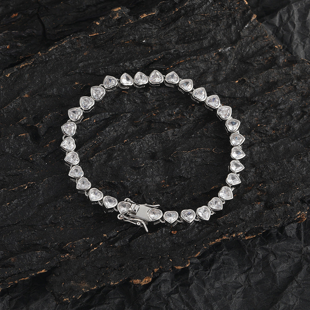 Women's Heart-shaped Couple Bracelet - Elegant Tennis Chain Design Perfect for Couples