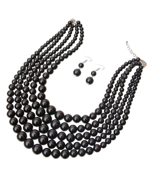 Midnight Black 5 Strand Graduated Pearl Necklace