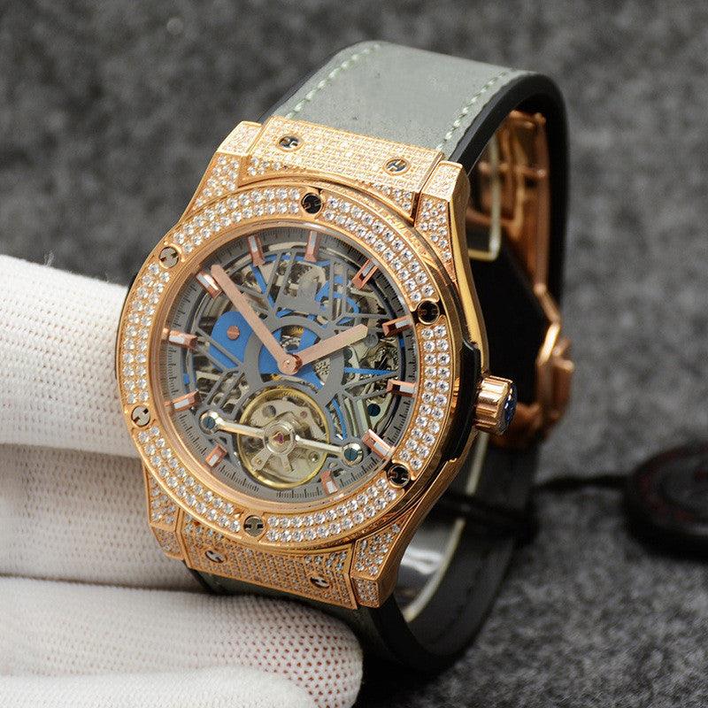 Color: 3Color - Men's And Women's Fashion Crystal Case Hollow Automatic Mechanical Watch