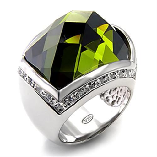 Rhodium 925 Sterling Silver Ring with AAA Grade CZ  in Olivine color
