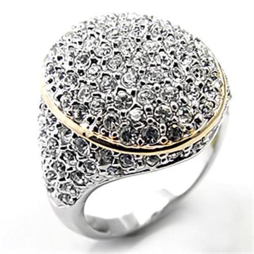 Reverse Two-Tone Brass Ring with Top Grade Crystal in Clear Size 9