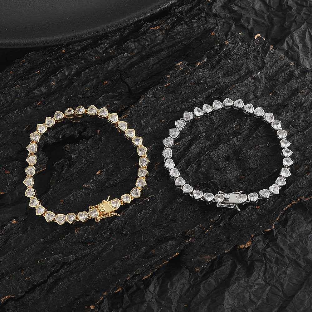 Women's Heart-shaped Couple Bracelet - Elegant Tennis Chain Design Perfect for Couples