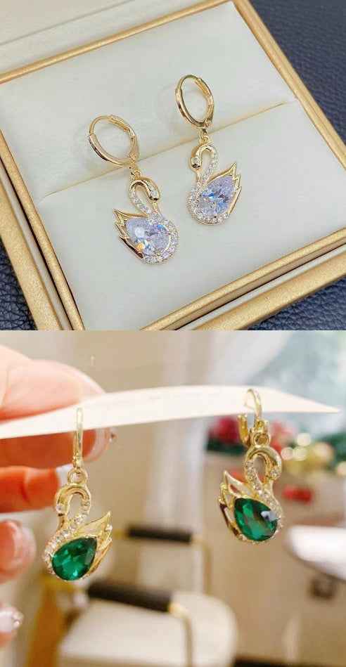 Sweet Rhinestone Swan Earrings for Women - Fashion Jewelry