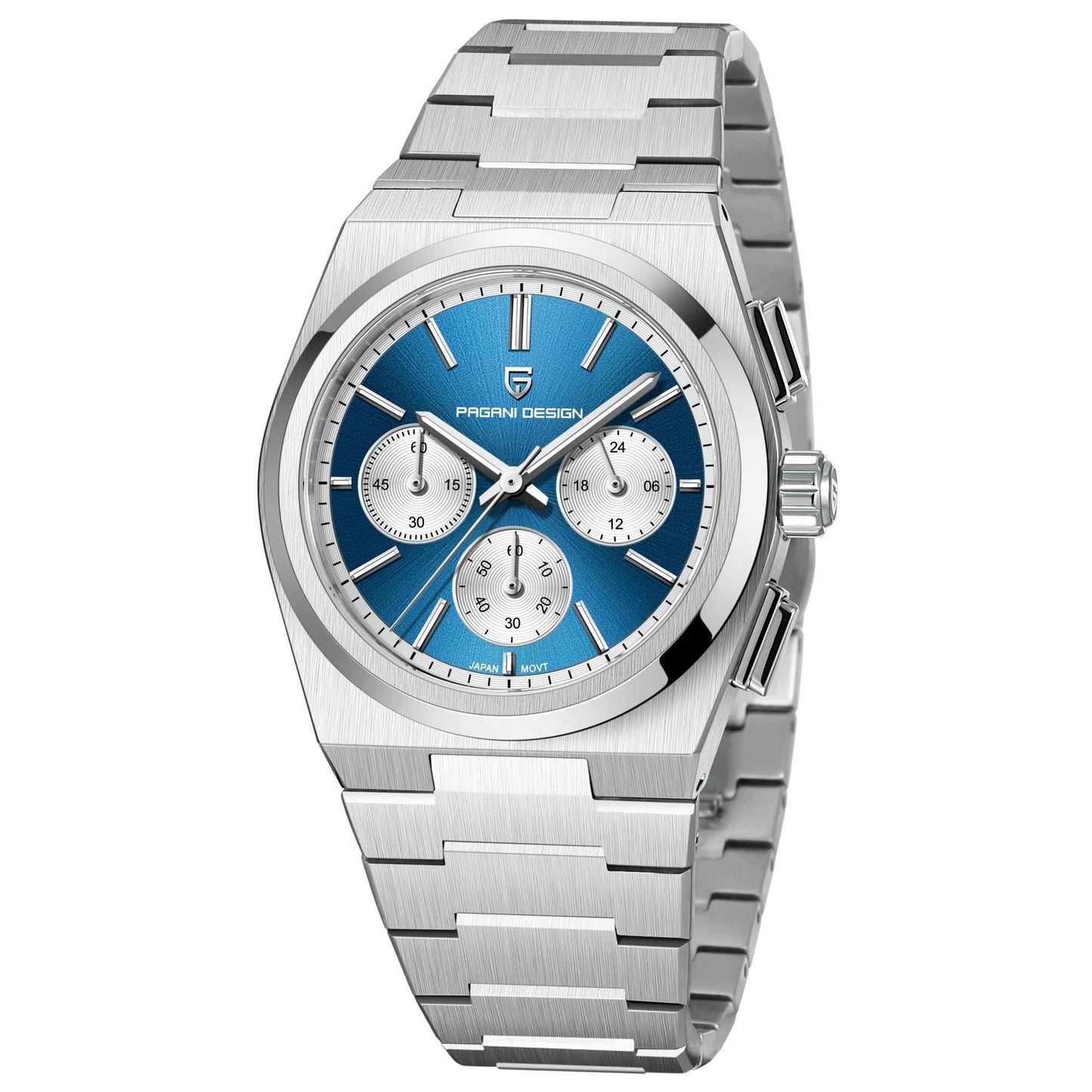 Men's Blue Chronograph Watch - 100M Waterproof, Sapphire Crystal, Stainless Steel