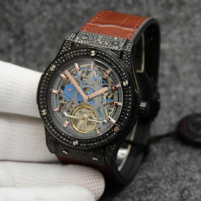 Color: 2Color - Men's And Women's Fashion Crystal Case Hollow Automatic Mechanical Watch