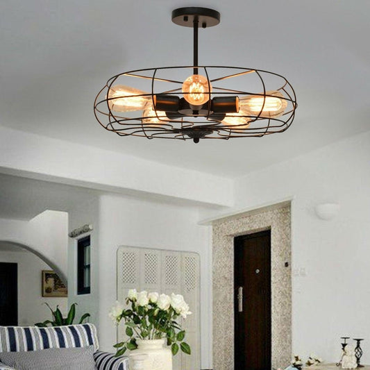 5-Light Black Iron Sphere Chandelier | Industrial Farmhouse Ceiling Light