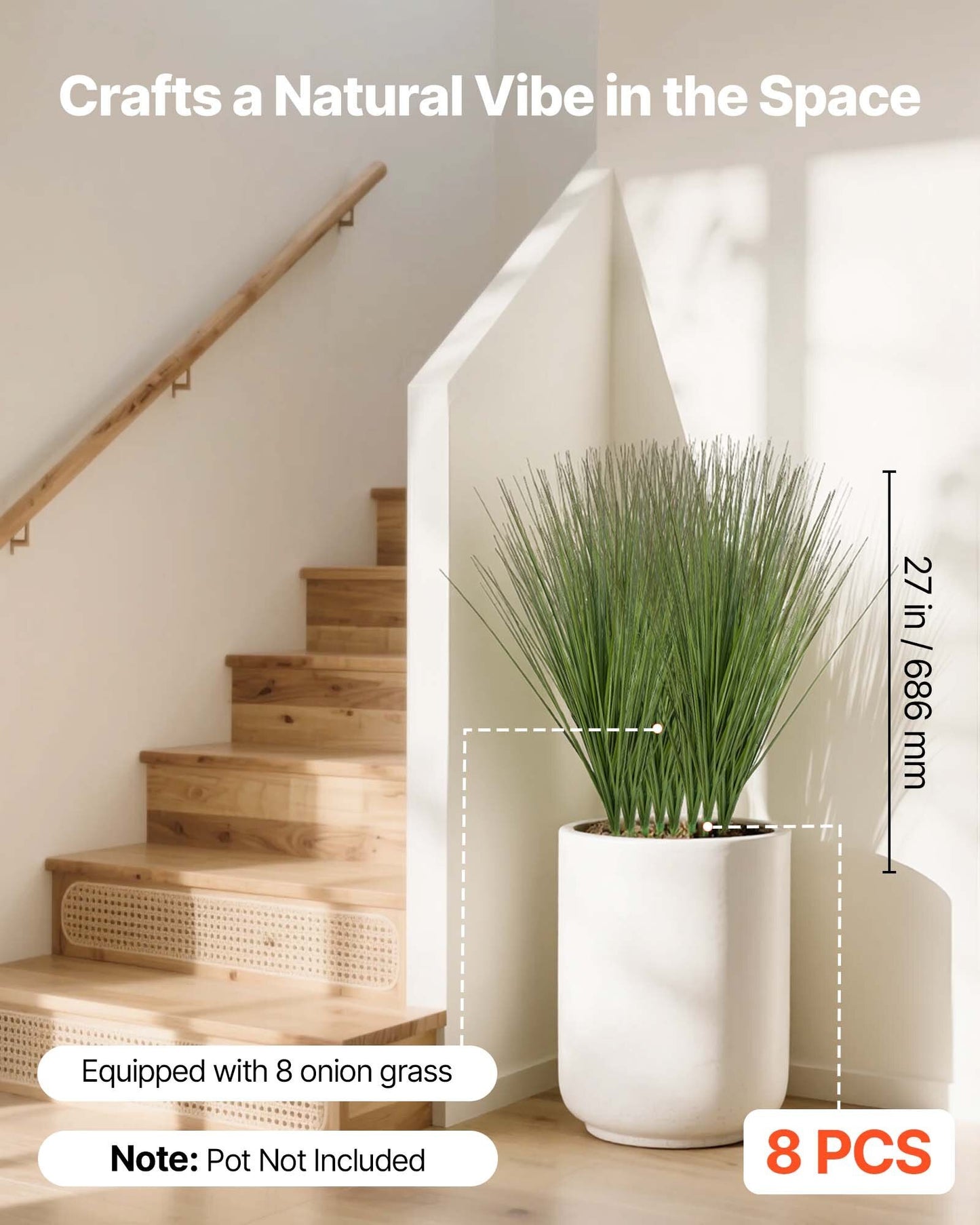 Artificial Grass Plant, 27 inch Faux Onion Grass Fake Greenery Shrubs Plant, Premium PVC for Indoor Outdoor House Home Garden Office Room D?cor, Housewarming, 8 Pack Green