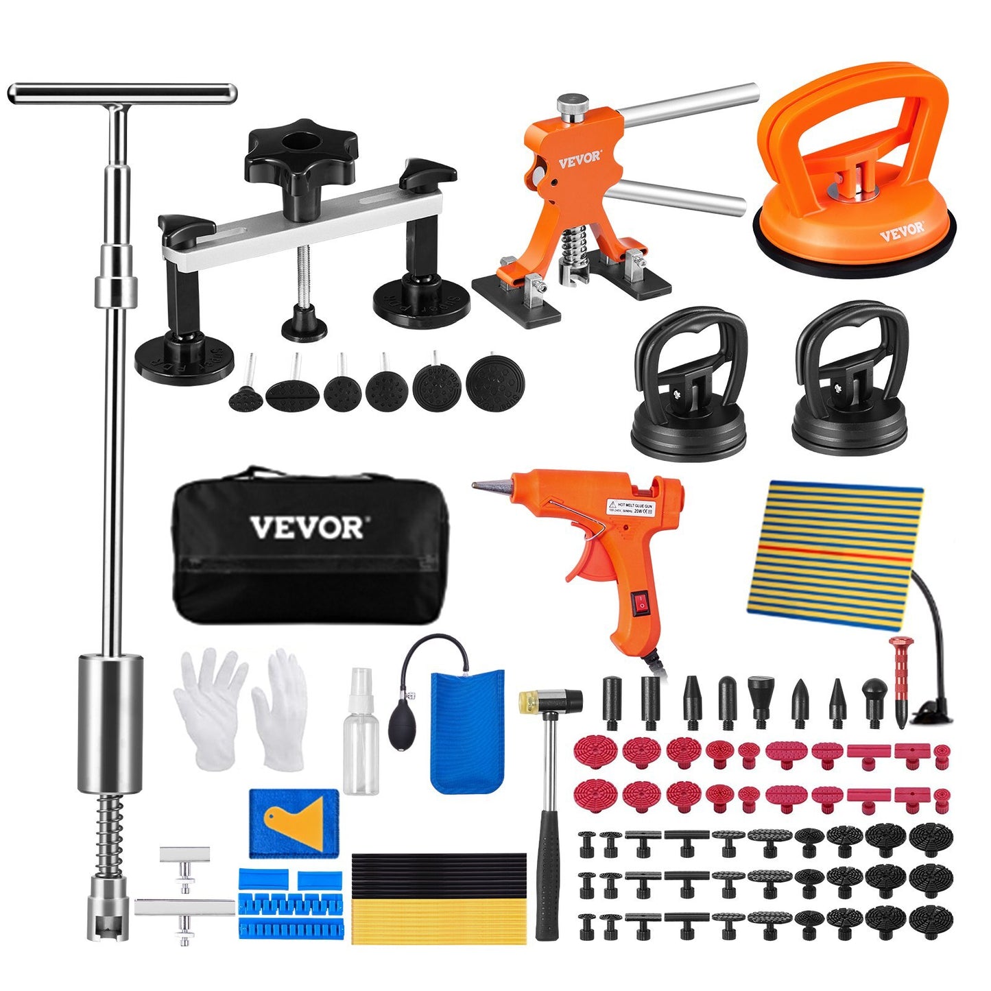 107 PCS Dent Removal Kit, Paintless Dent Repair Kit with Golden Lifter, Bridge Puller, Slide Hammer T-bar Dent Puller, Suction Cup Dent Puller for Auto Body Dents, Hail Damage, Door Ding