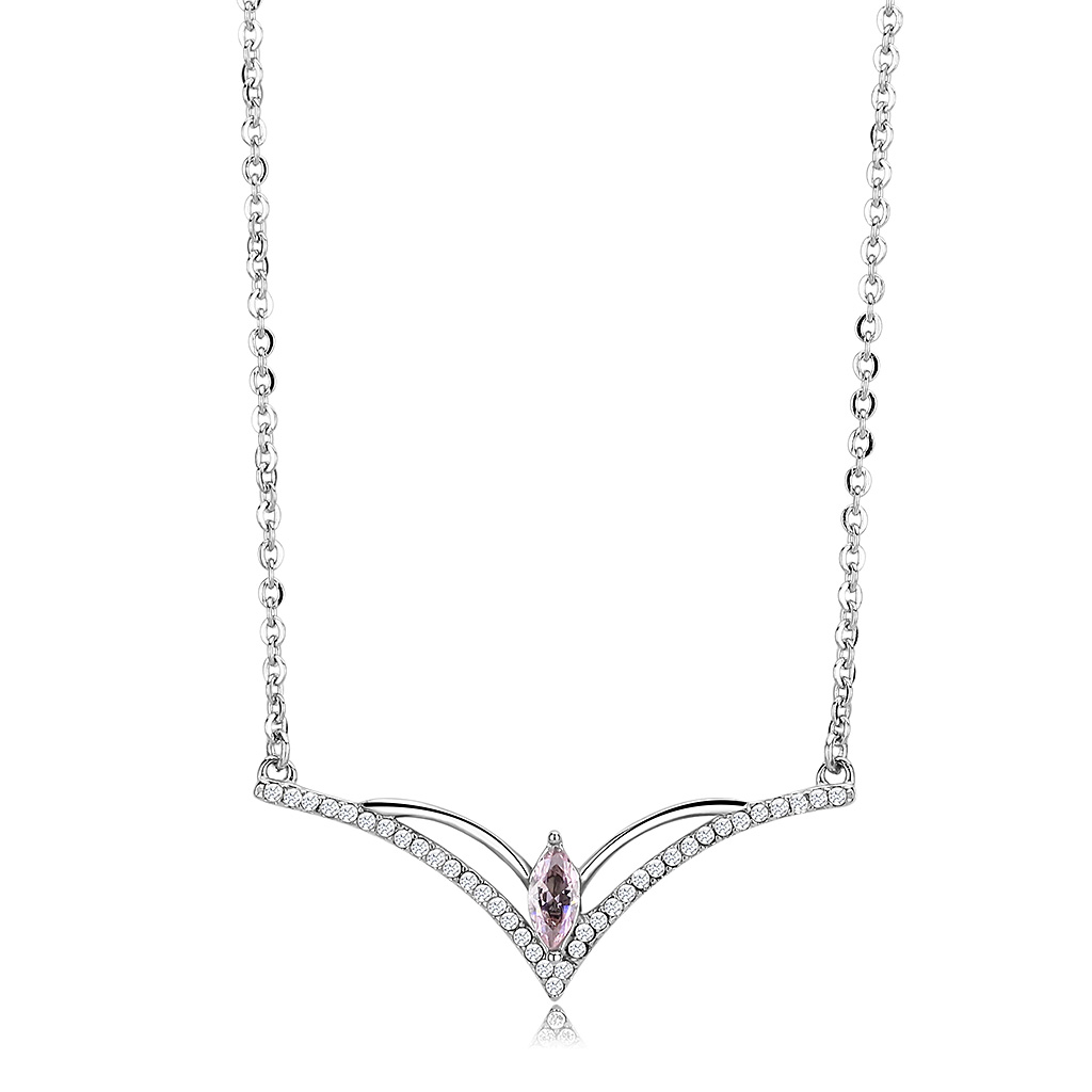 High polished Stainless Steel Chain Pendant with AAA Grade CZ in Light Rose 18"+2"