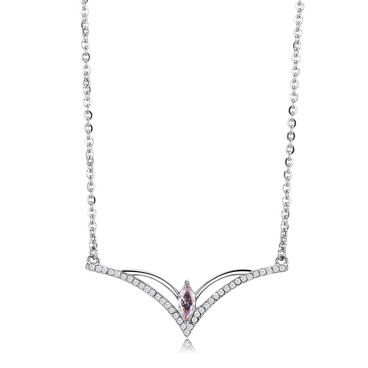 High polished Stainless Steel Chain Pendant with AAA Grade CZ in Light Rose 18"+2"