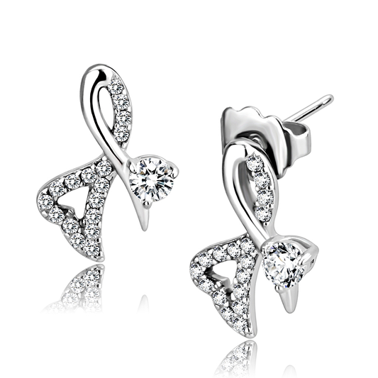 DA204 - High polished (no plating) Stainless Steel Earrings with AAA Grade CZ in Clear