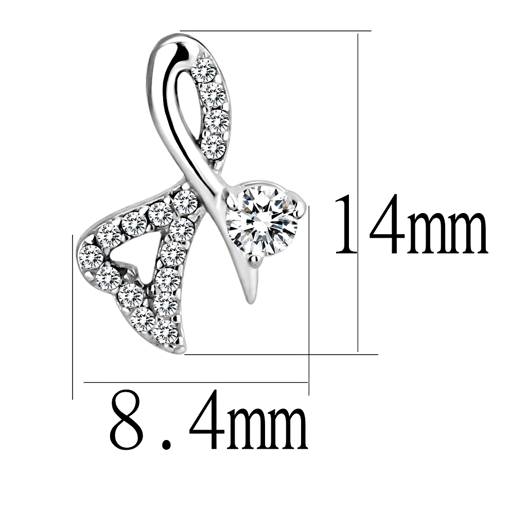 DA204 - High polished (no plating) Stainless Steel Earrings with AAA Grade CZ in Clear