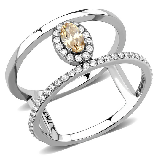 High polished Stainless-Steel Ring with AAA Grade CZ in Champagne