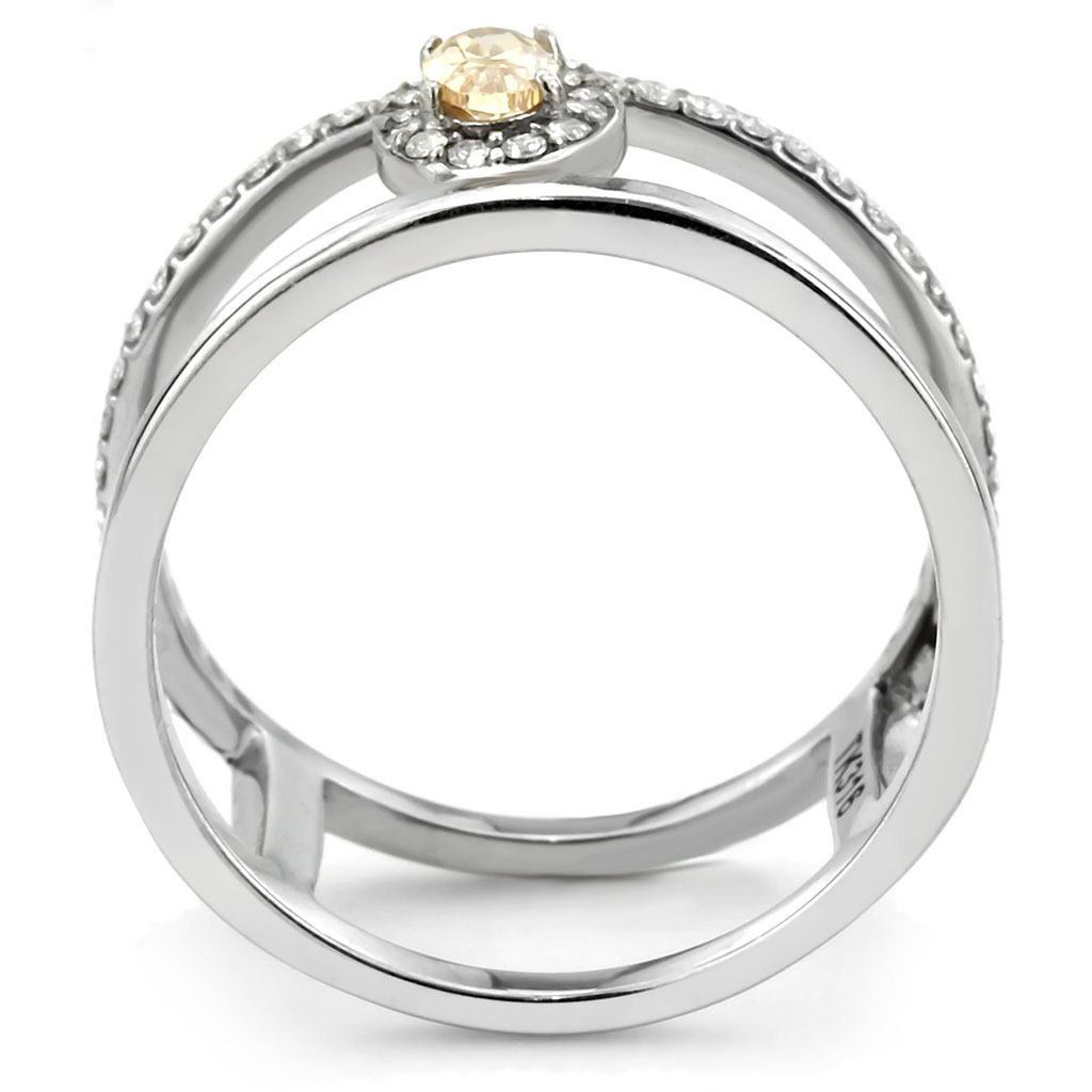 High polished Stainless-Steel Ring with AAA Grade CZ in Champagne
