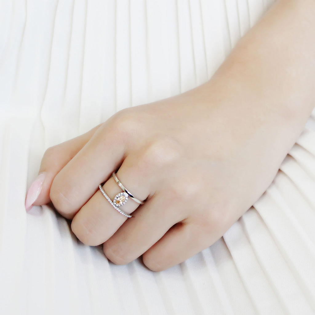 High polished Stainless-Steel Ring with AAA Grade CZ in Champagne