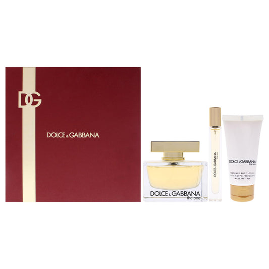 DOLCE & GABBANA THE ONE 3 PCS SET FOR WOMEN: 2.5 EAU DE PARFUM SPRAY + 0.33 EAU DE PARFUM SPRAY + 1.7 BODY LOTION.
