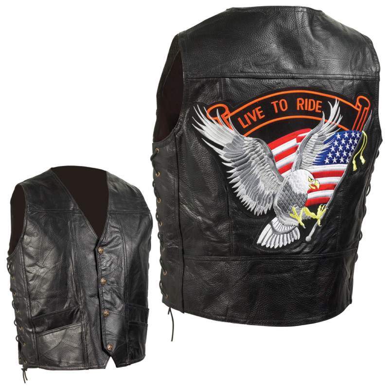 Grain leather biker vest-3x