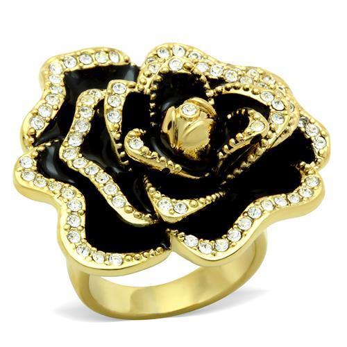Gold(Ion Plating) Brass Ring with Top Grade Crystal  in Clear