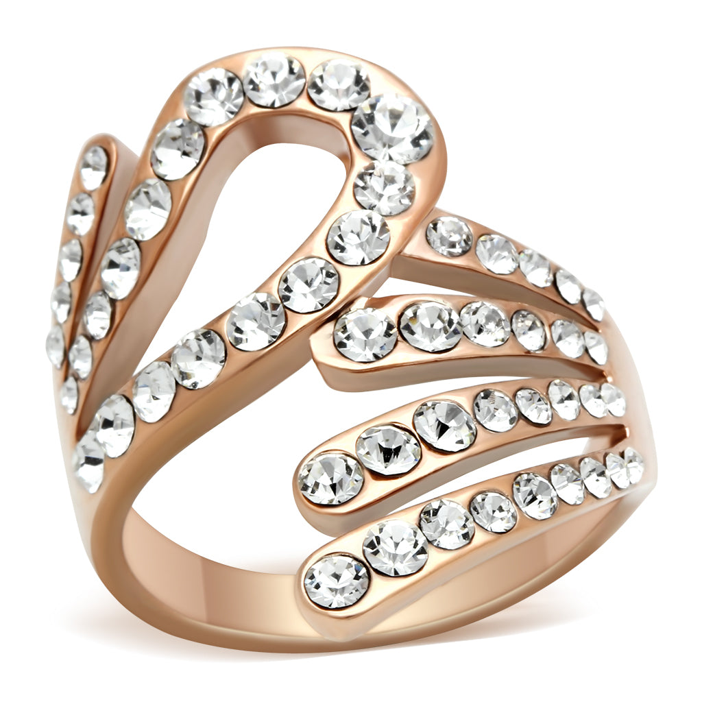 IP Rose Gold(Ion Plating) Brass Ring with Top Grade Crystal  in Clear