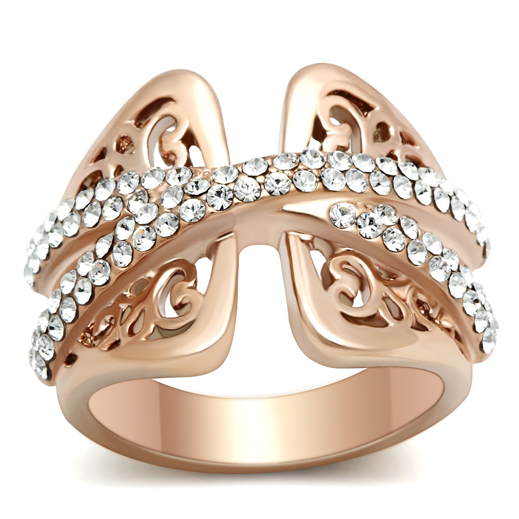 IP Rose Gold(Ion Plating) Brass Ring with Top Grade Crystal in Clear