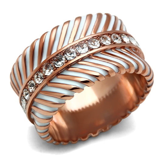 IP Rose Gold(Ion Plating) Brass Ring with Top Grade Crystal  in Clear